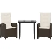 vidaXL 3-tlg. Garten-Essgruppe mit Kissen Braun Poly Rattan
