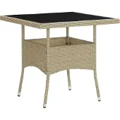 Syfax Garten-Esstisch Beige Poly Rattan und Glas