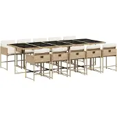 vidaXL 11-tlg. Garten-Essgruppe mit Kissen Beige Poly Rattan
