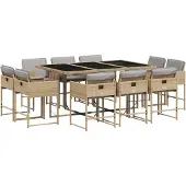 vidaXL 11-tlg. Garten-Essgruppe mit Kissen Beigemischung Poly Rattan