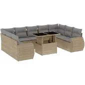vidaXL 10-tlg. Garten-Sofagarnitur mit Kissen Beige Poly Rattan