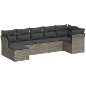 vidaXL 7-tlg. Garten-Sofagarnitur mit Kissen Grau Poly Rattan