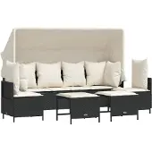 vidaXL 5-tlg. Garten-Sofagarnitur mit Kissen Schwarz Poly Rattan