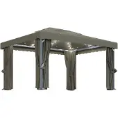 Syfax Pavillon mit Vorhängen & LED-Lichterkette 4x3 m Taupe