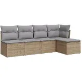 vidaXL 5-tlg. Garten-Sofagarnitur mit Kissen Beige Poly Rattan