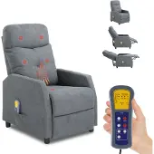 FCH Massagesessel,Fernsehsessel Ruhesessel mit Massagefunktion, Wärmefunktion, aus Stoffbezug, Rückenlehne nur manuell neigbar, Grau