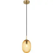 Globo Lighting Hängeleuchte Metall goldfarben matt, Glas amber, Kabel Textil schwarz, Höhe kürzbar, ø: 150mm, H: 1200mm, exkl. 1x E14 40W 230V