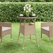 ZMH Gartentisch Ø60x75 cm Hartglas und Poly Rattan Beige