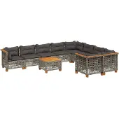 vidaXL 10-tlg. Garten-Sofagarnitur mit Kissen Grau Poly Rattan