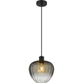 Nowa Hängeleuchte Metall schwarz matt, Glas rauchfarben, Kabel Textil schwarz, ø: 290mm, H: 1200mm, exkl. 1x E27 60W 230V