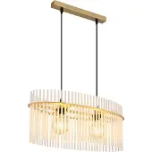 Globo Hängeleuchte Metall goldfarben matt, Glasstäbe opal, klar verlaufend, Kabel PVC schwarz, Höhe kürzbar, LxBxH: 600x230x1400mm, exkl. 2x E27 60W 230V