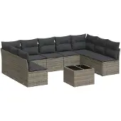 vidaXL 10-tlg. Garten-Sofagarnitur mit Kissen Grau Poly Rattan