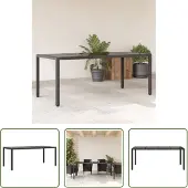 The Living Store Gartentisch mit Glasplatte Schwarz 190x90x75 cm Poly Rattan