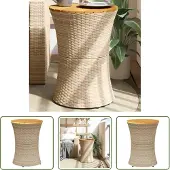 The Living Store Garten-Beistelltisch Trommelform Beige Poly Rattan Massivholz