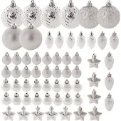 Kadax Weihnachtskugeln aus Kunststoff, Set aus 60 Kuglen, Silber