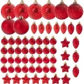 Kadax Weihnachtskugeln aus Kunststoff, Set aus 60 Kuglen, Rot