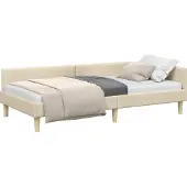 Syfax Eckbettgestell Creme 90 x 200 cm Stoff