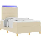 Syfax LED Boxspringbett mit Matratze Creme 120 x 190 cm Stoff