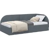 Syfax Eckbettgestell mit Kopfteil Dunkelgrau 90 cm x 200 cm Samt