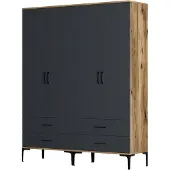 Dmora Großer Kleiderschrank Atria, Schlafzimmermöbel, Schrank, Garderobe, 160x201h48 cm, Walnuss und Anthrazit