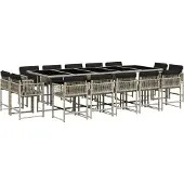vidaXL 15-tlg. Garten-Essgruppe mit Kissen Hellgrau Poly Rattan