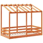 Syfax Kinderbett mit Dach Wachsbraun 80x160 cm Massivholz Kiefer