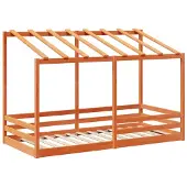 Syfax Kinderbett mit Dach Wachsbraun 90x200 cm Massivholz Kiefer
