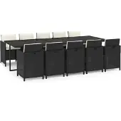 vidaXL 11-tlg. Garten-Essgruppe mit Kissen Poly Rattan Schwarz