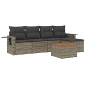 vidaXL 6-tlg. Garten-Sofagarnitur mit Kissen Grau Poly Rattan