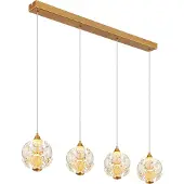 Globo Lighting Hängeleuchte Metall goldfarben, K9 Kristalle klar, Kabel PVC transparent, Höhe kürzbar, LxBxH: 930x150x1500mm, inkl. LED 32W 230V, 3600lm Source, 2400lm Output, 3000K