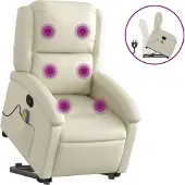 Syfax Massagesessel mit Aufstehhilfe Creme Kunstleder