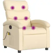 Syfax Massagesessel Creme Stoff 70 x 92 x 99,5 cm (B x T x H) mit 6 Massagepunkten und manueller Liegefunktion