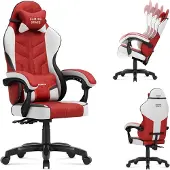 Huzaro Gaming Stuhl Force 2.7 Red – ergonomischer Velours Drehstuhl mit verstellbarer Rückenlehne, Lendenkissen und Kopfstütze, bis 140 kg