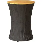 Syfax Garten-Beistelltisch Trommelform Schwarz Poly Rattan Massivholz