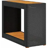 Syfax Garten-Beistelltisch mit Holzplatte Schwarz Poly Rattan