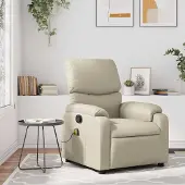 vidaXL Möbel Massagesessel mit Relaxfunktion, Kunstleder, Creme - Fernseh- & Relaxsessel 3206117