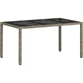 Syfax Gartentisch mit Glasplatte Hellgrau 150x90x75 cm Poly Rattan