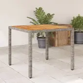 ZMH Gartentisch mit Akazienholz-Platte Grau 90x90x75 cm Poly Rattan
