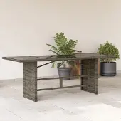 ZMH Gartentisch mit Glasplatte Grau 190x80x74 cm Poly Rattan