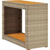 Syfax Garten-Beistelltisch mit Holzplatte Beige Poly Rattan