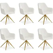 Homestyle4u Esszimmerstühle 6er Set drehbar Polsterstuhl Bouclé Beige Polstersessel Sessel Armlehnenstühle Weiß Gold