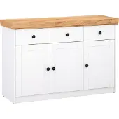 Homestyle4u Kommode Sideboard Eiche Matt Weiß Holz Massiv Schrank Mit Schubladen Highboard Anrichte