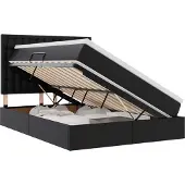 Syfax Bett mit Stauraum und LED Schwarz 140 x 190 cm Kunstleder