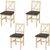 MCW 4er-Set Esszimmerstuhl MCW-F77, Lehnstuhl Küchenstuhl Stuhl, Massiv-Holz Stoff Landhaus natur, Polster schwarz