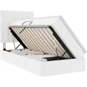 Syfax Bett mit Stauraum und LED Reinweiß 100 x 200 cm Kunstleder