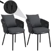 Mendler 2er-Set Aluminium-Esszimmerstuhl MCW-P89, Indoor Stuhl Armlehne, Stoff/Textil (180 g/m²) Seilgeflecht Rope anthrazit