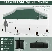 Northix Pop-Up-Überdachungszelt 300 x 600 cm, höhenverstellbar, grün