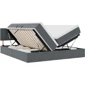 Syfax Staubett mit Gaslift, Samt, integrierte USB-LED-Beleuchtung, verstellbares Kopfteil, mittelfeste Taschenfederkernmatratze, 180x200 cm, Dunkelgrau