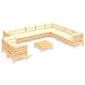 vidaXL 11-tlg. Garten-Lounge-Set mit Creme Kissen Massivholz Kiefer