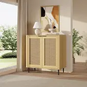 En.casa Sideboard 'Lukhomso' mit 2 Türen 83 x 80 x 40 cm Eicheoptik / Rattanoptik